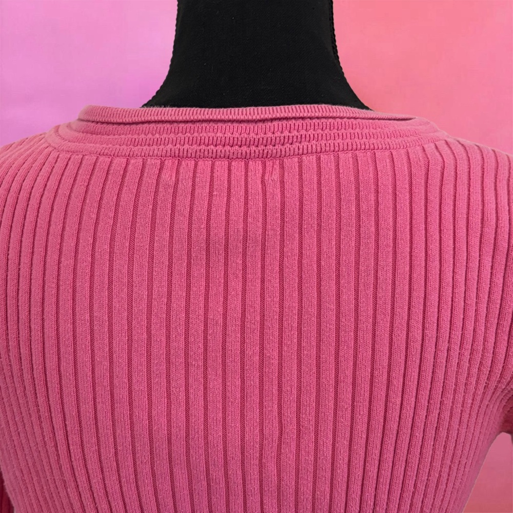 Y2K 2000s Eagle’s Eye Pink Coquette V-Neck Ribbed Sweater Knit Top - Medium - Picture 9 of 16